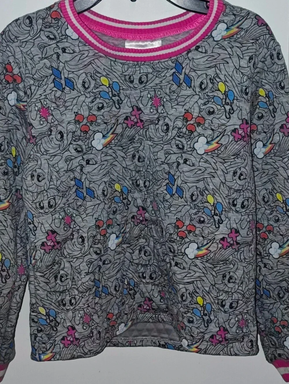 My Little Pony Gray Quilted Sweatshirt W/ Pink & White Trim All Over Graphics